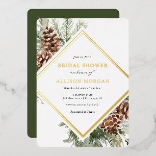 Winter Greenery Bridal Shower Foil Invitation