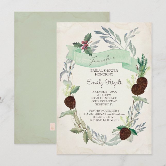 Winter Greenery Bridal Shower Invitation (Front/Back)