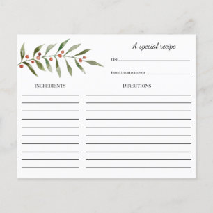 Winter Greenery Bridal Shower Recipe card