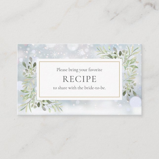 Winter Greenery Bridal Shower Recipe Enclosure Card (Front)