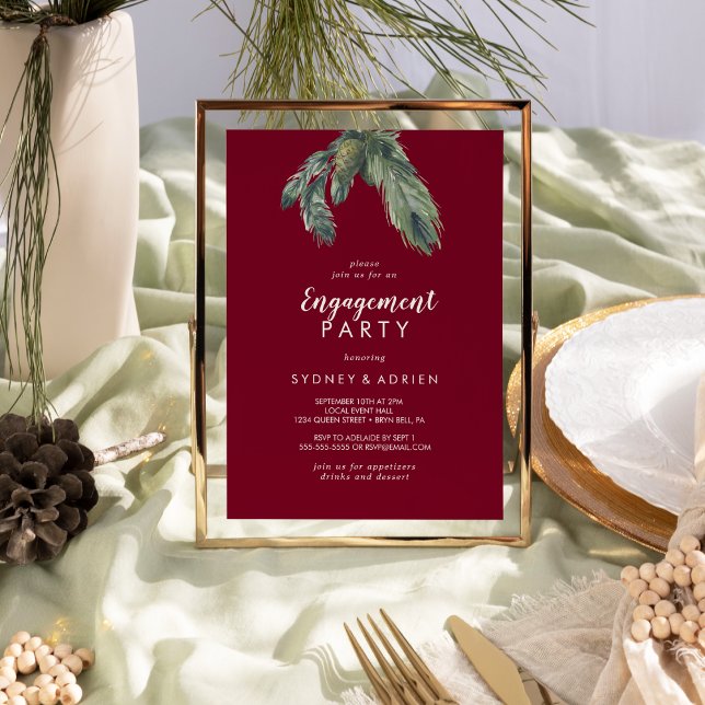 Winter Greenery Burgundy Engagement Party Invitation (Creator Uploaded)