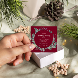 Winter Greenery Burgundy Wedding Brunch Invitation