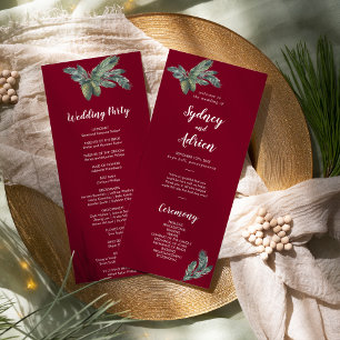 Winter Greenery Burgundy Wedding Program