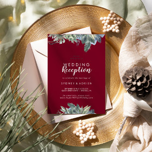 Winter Greenery Burgundy Wedding Reception Only Invitation