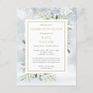 Winter Greenery Celebration of Life Funeral Announcement Postcard