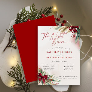 Winter Greenery Christmas Bow Wedding Rehearsal Invitation