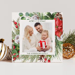 Winter Greenery Christmas Holiday Greeting<br><div class="desc">Celebrate the season with our exquisite Christmas holiday greeting card,  adorned by hand-painted botanical watercolor art of winter greenery,  pine,  spruce branches,  cones,  and holly berries. Customise with your photo and name for a personal touch that spreads festive cheer.</div>