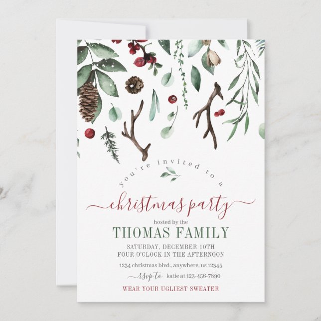 Winter Greenery Christmas Holiday Party Invitation (Front)