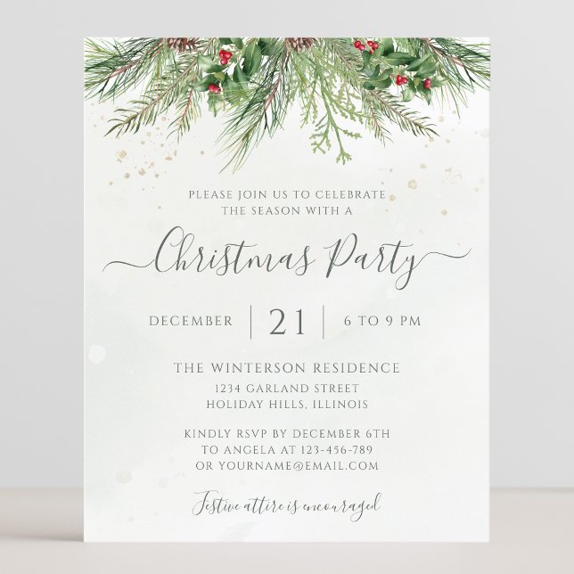 Winter Greenery Christmas Holiday Party Invitation (Creator Uploaded)