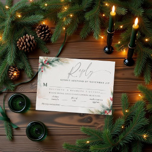 Winter Greenery Christmas Modern Meal Wedding RSVP