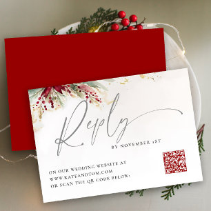 Winter Greenery Christmas Red Green QR Reply Card