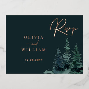 Winter Greenery Christmas Trees Holiday Green RSVP Foil Invitation Postcard