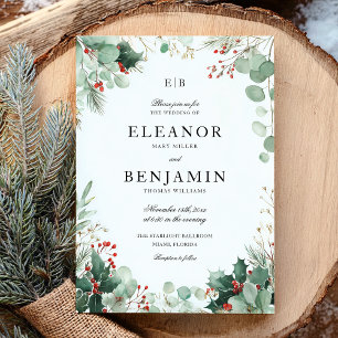 Winter Greenery Christmas Wedding Invitation