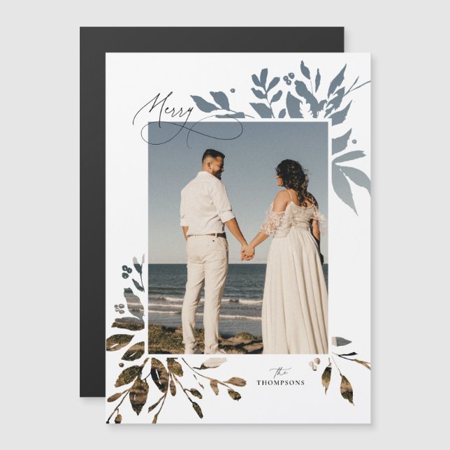 Winter Greenery Cutout Holiday Magnetic Photo Card (Front/Back)