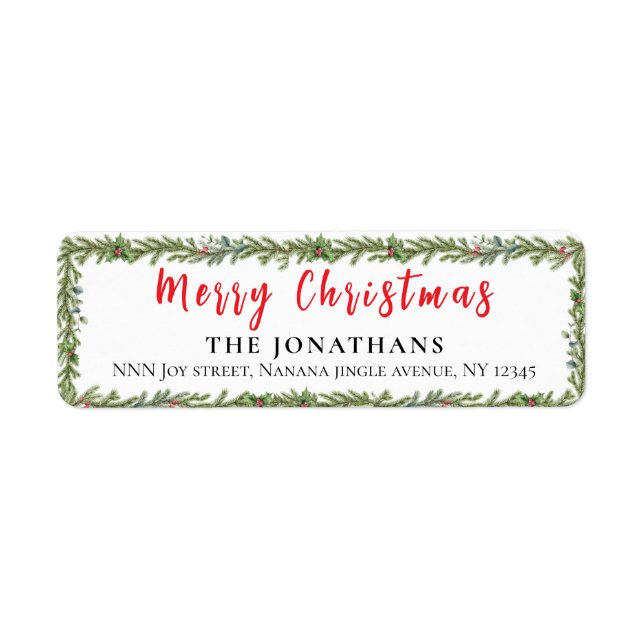 Winter Greenery Elegant Christmas Return Address Label (Front)