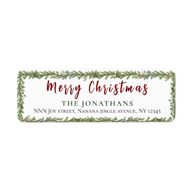  Winter Greenery Elegant Christmas Return Address Label (Front)