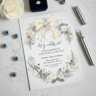 Winter Greenery Elegant Engagement Invitation