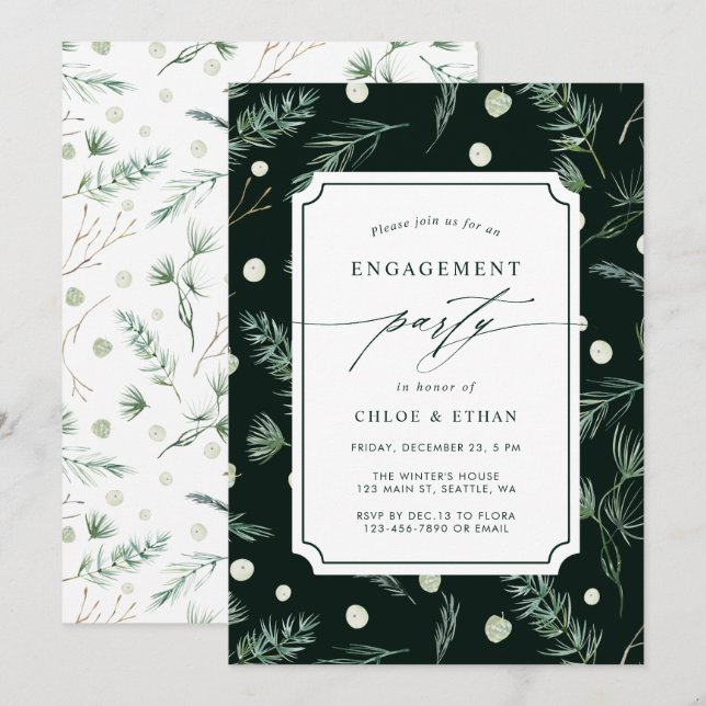 Winter Greenery Engagement Party  Invitation (Front/Back)