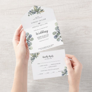 Winter Greenery Eucalyptus Wedding All In One Invitation