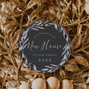 Winter Greenery First Christmas New Home Photo Ceramic Ornament