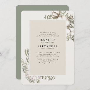 Winter Greenery Floral Green RSVP QR Code Wedding Invitation