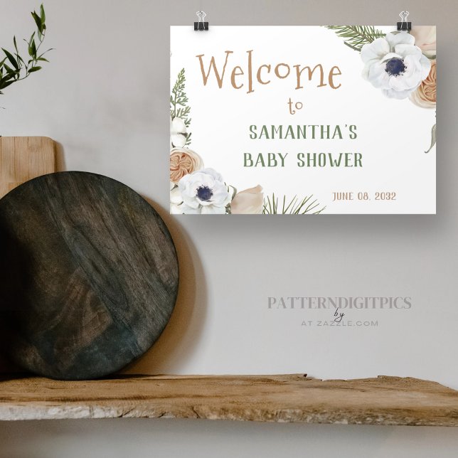 Winter Greenery Floral Pine Baby Shower Welcome Banner (Creator Uploaded)
