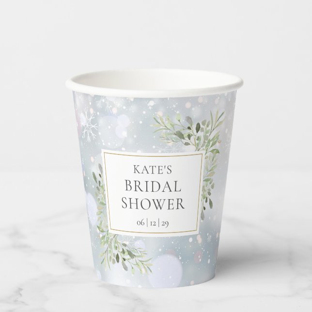 Winter Greenery Foliage Bridal Shower Paper Cups (Front)