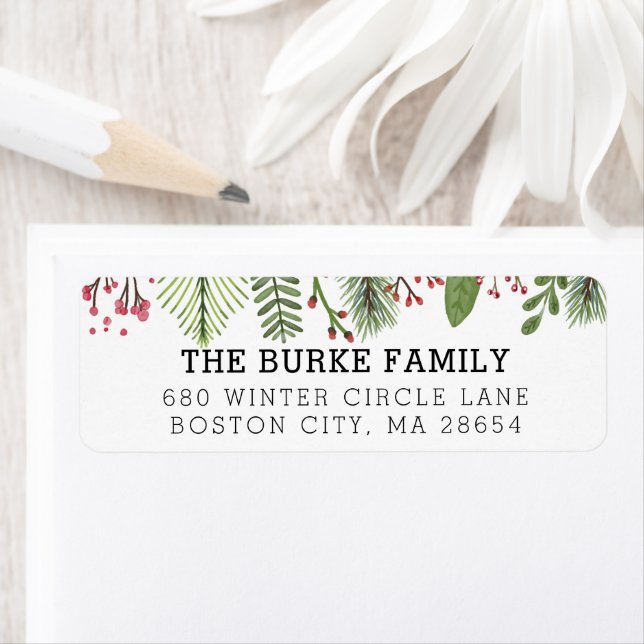Winter Greenery Foliage Return Address Label (Insitu)
