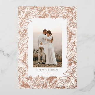 Winter Greenery Frame Botanical Foil Holiday Card