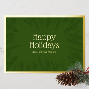 Winter Greenery Frame Happy Holidays Corporate Foil Holiday Card