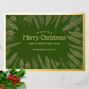 Winter Greenery Frame Merry Christmas Corporate Foil Holiday Card