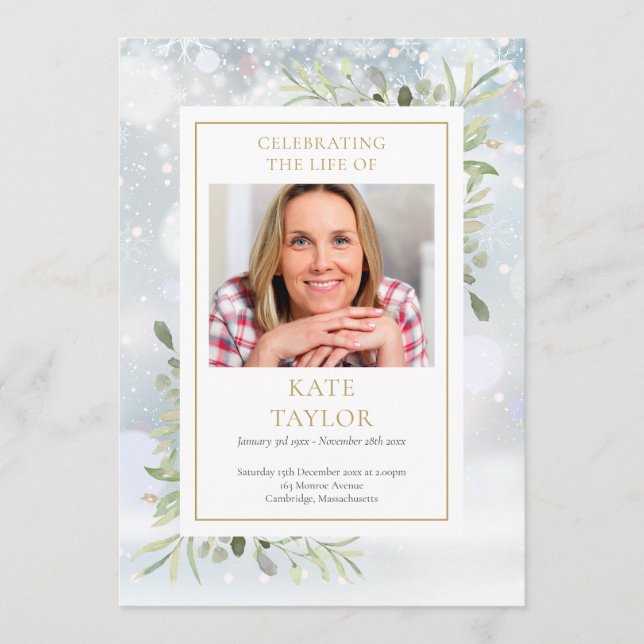 Winter Greenery Funeral Order Of Service Program (Front)