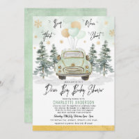 Winter Greenery Gold Drive By Baby Shower Parade