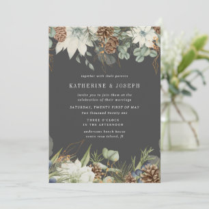 Winter Greenery Golden Elegant Wedding Invite