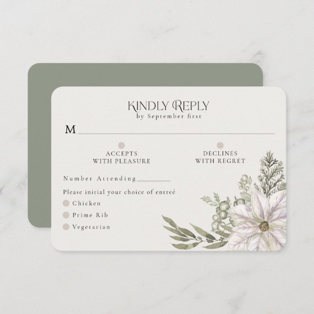 Winter Greenery Green Moss RSVP Card Meal Options (Front/Back)