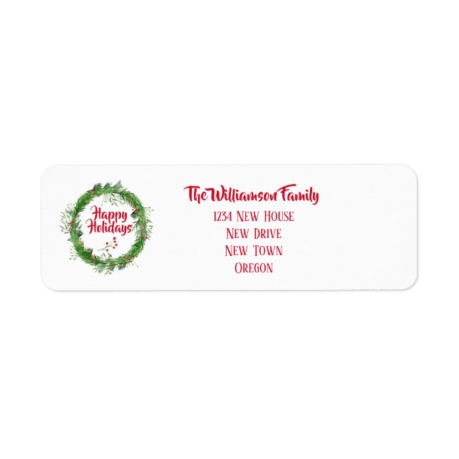 Winter Greenery  Happy Holidays Return Address Return Address Label (Front)