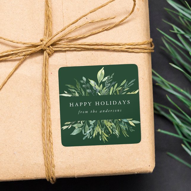 Winter Greenery Happy Holidays Square Sticker (Creator Uploaded)
