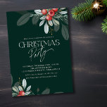 Winter Greenery Holiday Christmas Party Invitation<br><div class="desc">Modern Christmas party invitation featuring elegant winter greenery and berries. The dark green background is accented with white trendy handwritten style text.</div>
