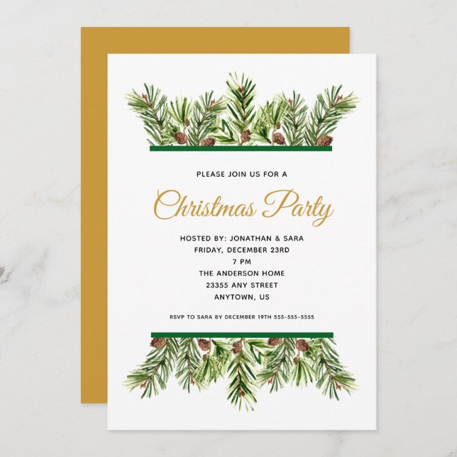 Winter Greenery Holiday Christmas Party Invitation (Front/Back)