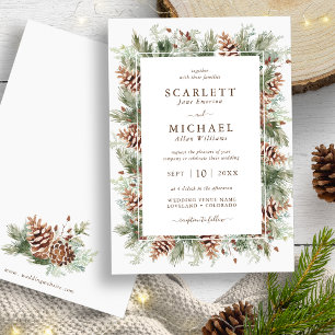 Winter Greenery Holiday Wedding Invitation