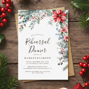 Winter Greenery Holiday Wedding Rehearsal Dinner Invitation