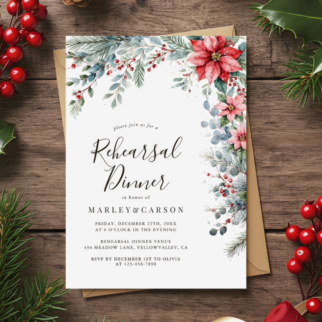 Winter Greenery Holiday Wedding Rehearsal Dinner Invitation (Creator Uploaded)