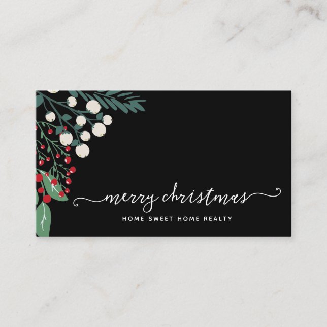 Winter Greenery Holly and Berries Christmas  Business Card (Front)