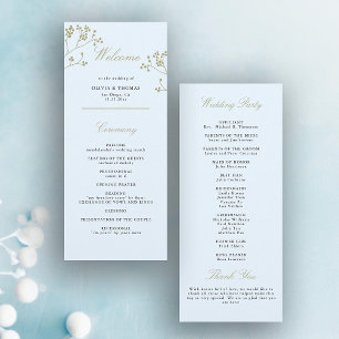 Winter Greenery Ice Blue Gold Elegant Wedding Day Program