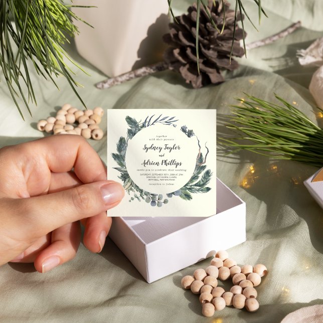 Winter Greenery | Ivory Casual Wedding  Invitation (Creator Uploaded)