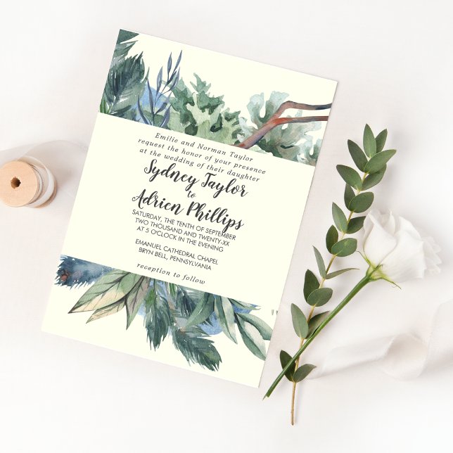 Winter Greenery | Ivory Formal Wedding Invitation (Creator Uploaded)