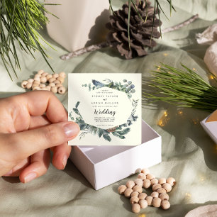 Winter Greenery Ivory Informal Wedding Invitation