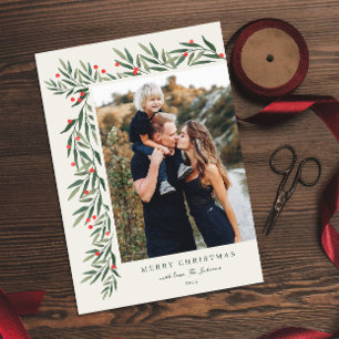 Winter Greenery Ivory Photo Christmas Holiday Card