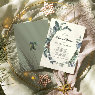 Winter Greenery Ivory Rehearsal Dinner Invitation