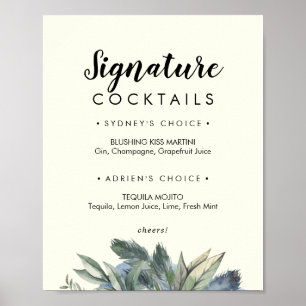 Winter Greenery Ivory Signature Cocktails Sign